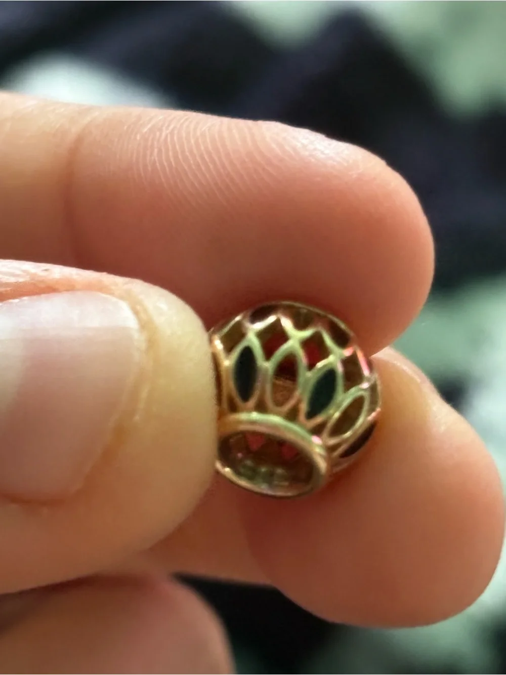 Pandora Gold Filigree Cage Bead with Dark Inlays